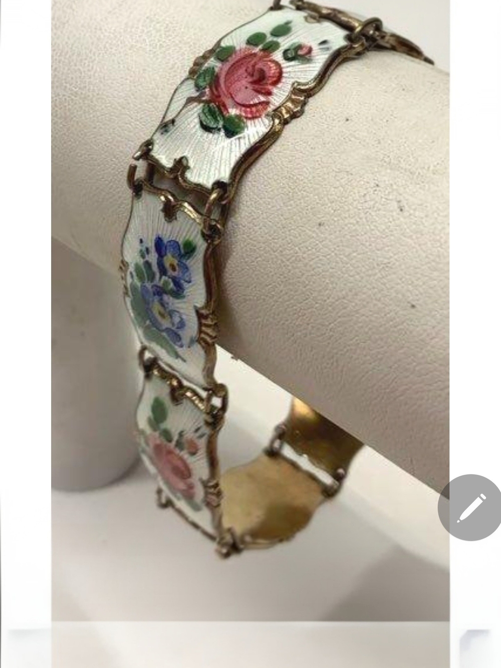 Vintage Ivar T. Holth Norway 925S Sterling Silver Guilloche Enamel Floral Link B